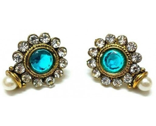 Gold Oxidized Women Earring Stud Jewelry PushBack Classy Gift Rhinestones Bead 1
